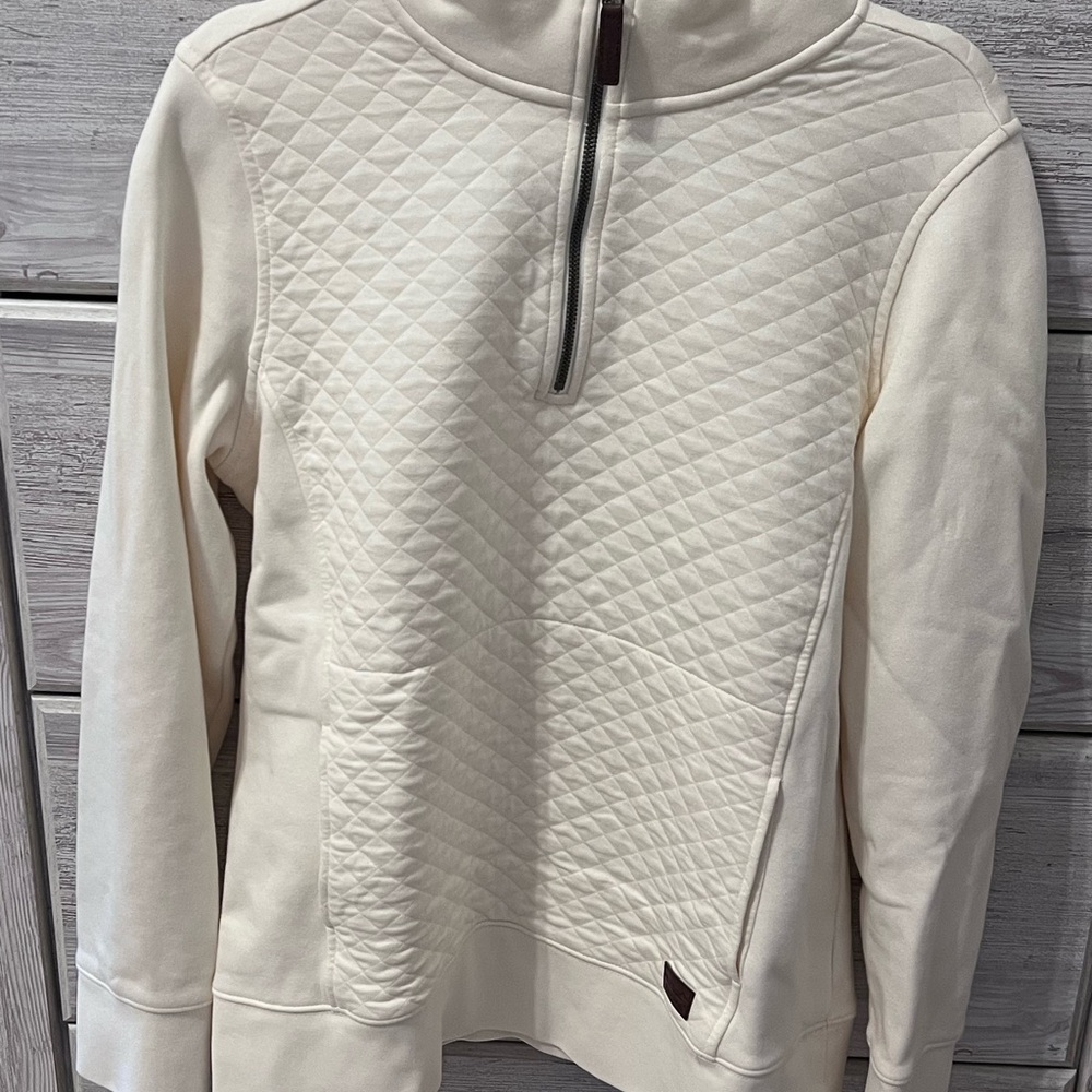 L.L. Bean Cream Zip Up Sweater with Quilted Front